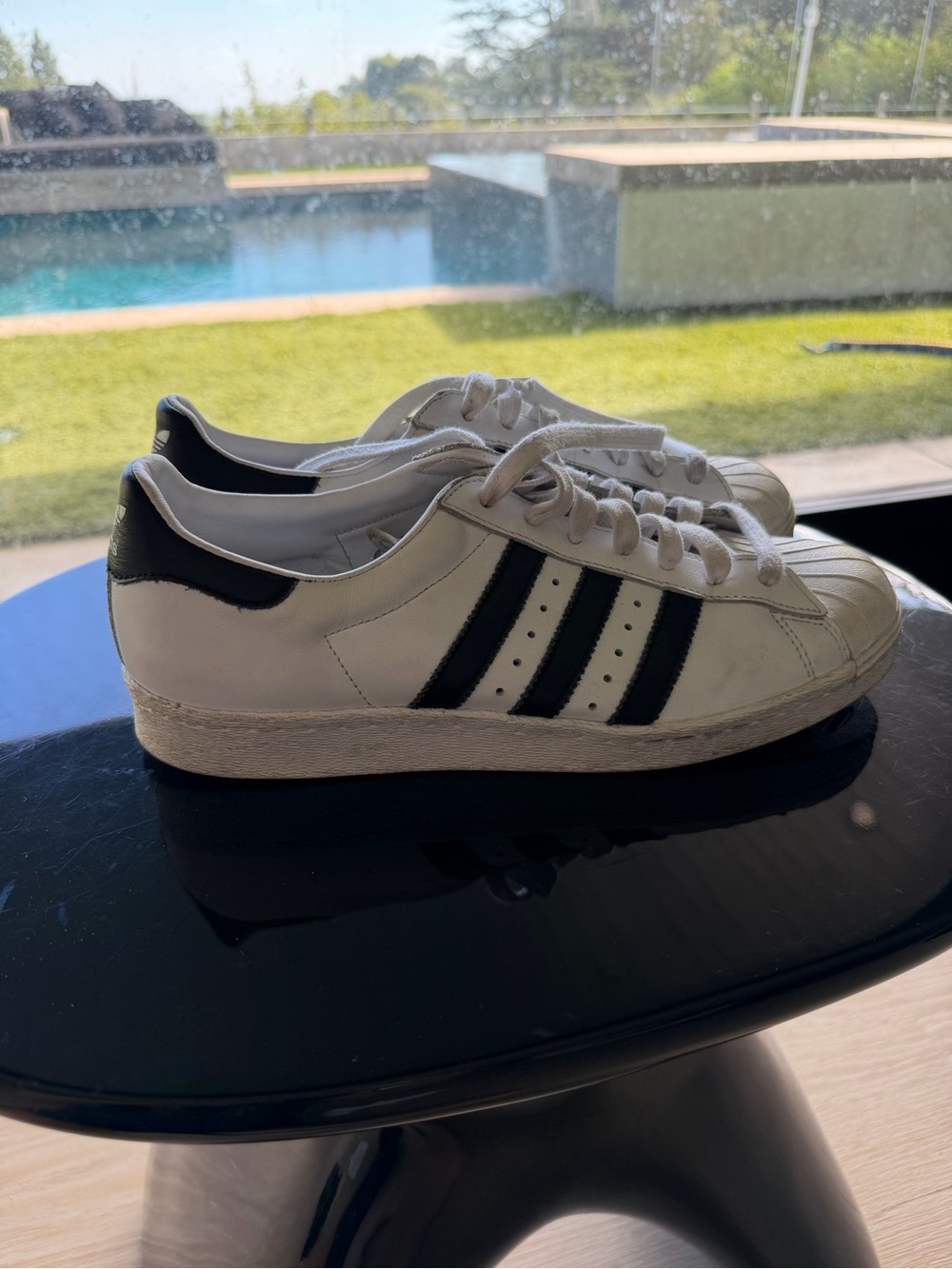 adidas White Leather Sneakers with Black Stripes